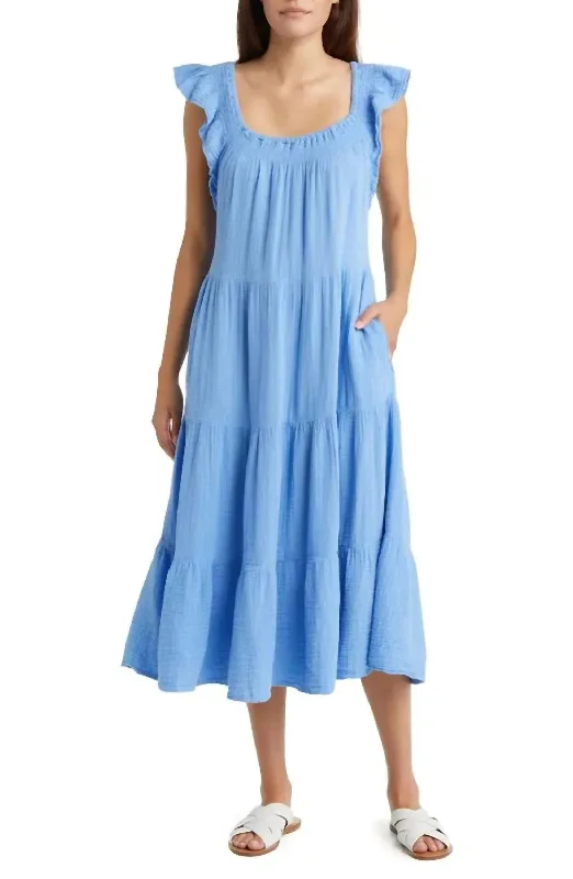 Elegant Style Eloise Tiered Ruffle Sleeve Dress In Rain Dreams