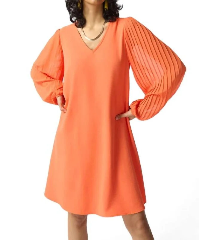 Big Discounts Pleated Sleeve Dress In Orange